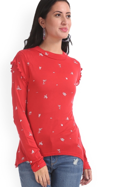 

Sugr Women Red & White Printed Fitted Top