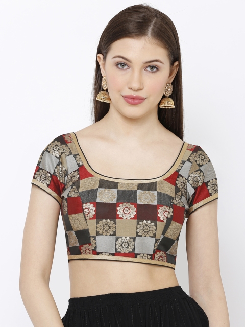 

SALWAR STUDIO Women Black & Red Woven Design Readymade Saree Blouse