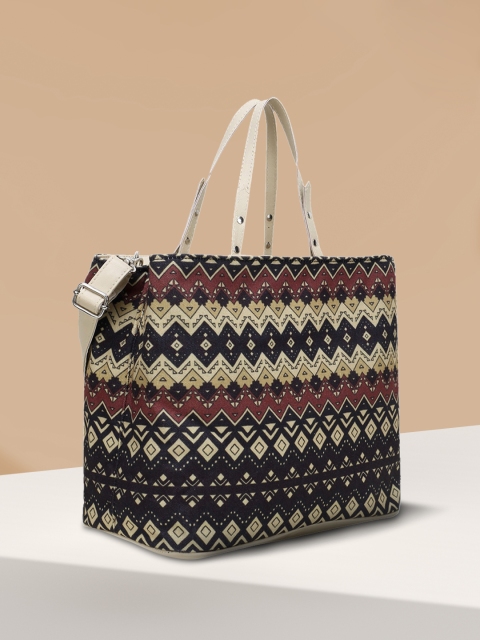 

Anekaant Black & Brown Self Design Tote Bag