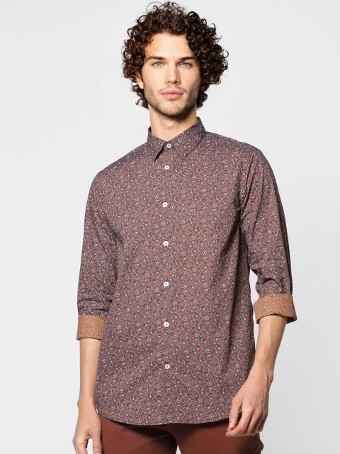 

Jack & Jones Men Navy Blue & Brown Slim Fit Floral Printed Casual Shirt