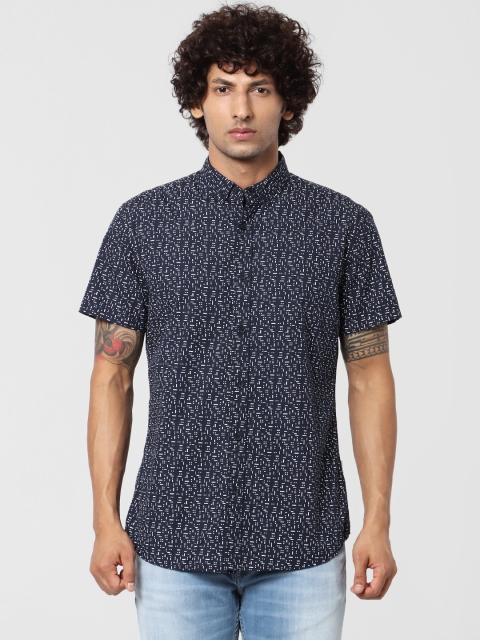 

Jack & Jones Men Navy Blue & White Slim Fit Printed Casual Sustainable Shirt