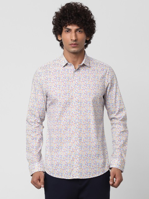 

Jack & Jones Men White & Pink Slim Fit Printed Smart Casual Shirt
