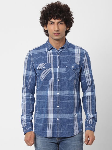 

Jack & Jones Men Blue & White Regular Fit Checked Casual Sustainable Shirt