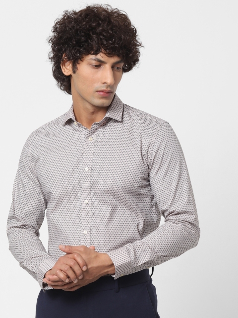 

Jack & Jones Men Peach-Coloured & Blue Slim Fit Printed Casual Shirt