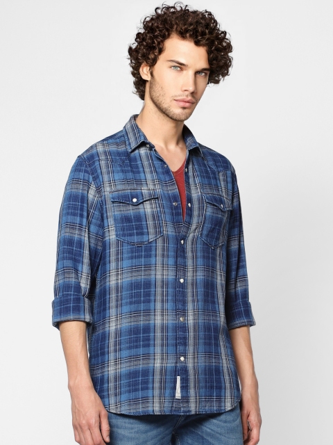 

Jack & Jones Men Blue & White Slim Fit Checked Casual Shirt