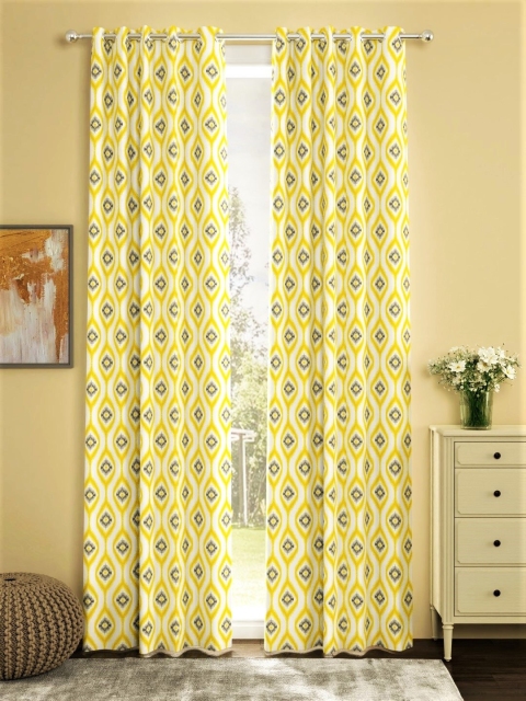 

URBAN SPACE Set Of 2 Yellow & White Printed Long Door Curtains
