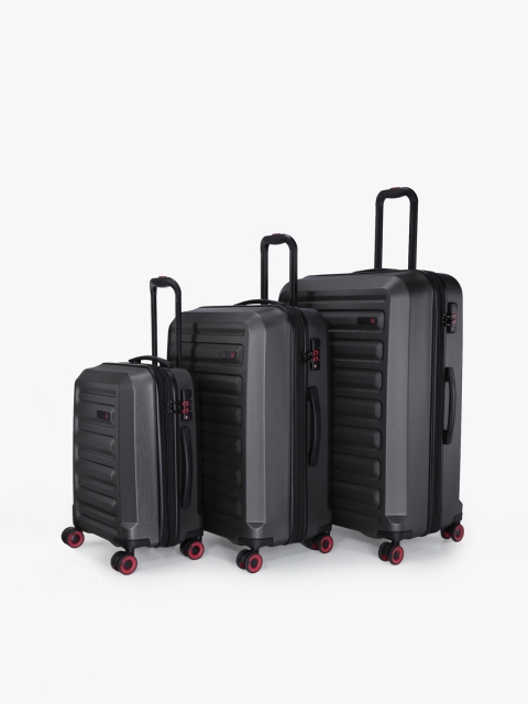 

IT luggage Set Of 3 Grey Solid 360-Degree Rotation Hard-Sided Trolley Suitcases