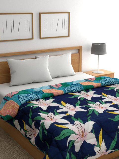 

Raymond Home Blue & Pink Floral Printed Mild Winter 300 GSM Double Bed Quilt