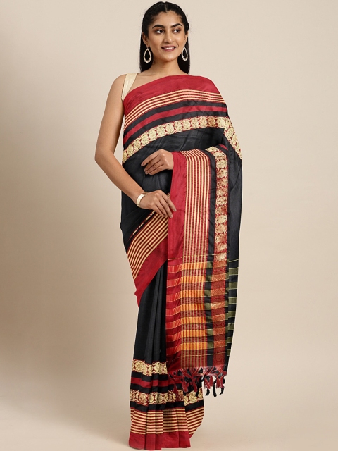 

KALINI Black Art Silk Solid Bhagalpuri Saree