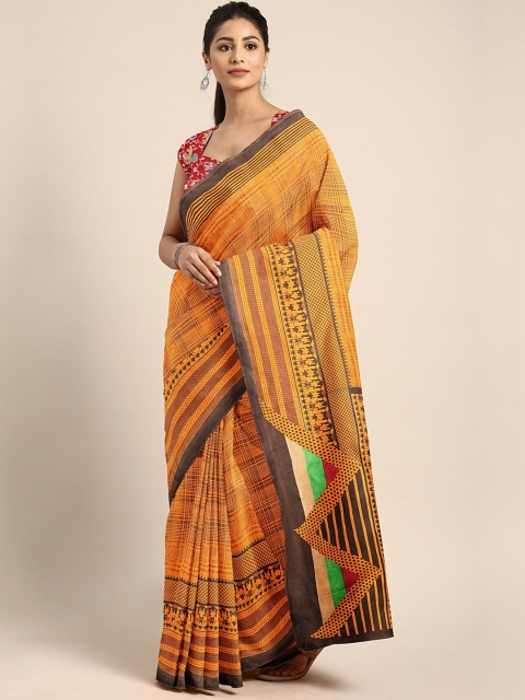 

KALINI Mustard & Brown Checked Bhagalpuri Saree