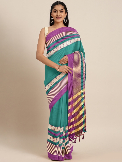 

KALINI Teal Green Art Silk Solid Bhagalpuri Saree