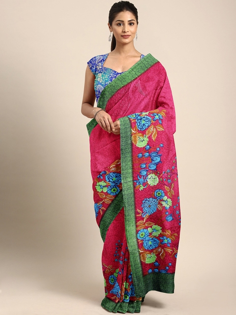 

KALINI Pink & Blue Cotton Blend Printed Bhagalpuri Saree