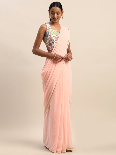 

Shaily Pink & Gold-Toned Embellished Saree