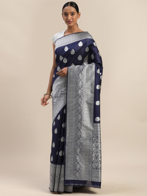 

Shaily Navy Blue & Silver-Toned Woven Design Saree