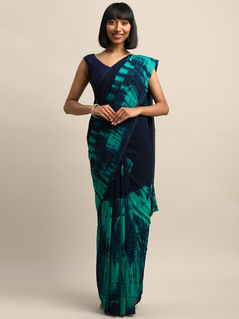 

Shaily Green & Navy Blue Poly Georgette Tie and Dye Saree
