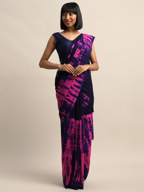 

Shaily Navy Blue & Pink Poly Georgette Tie and Dye Saree