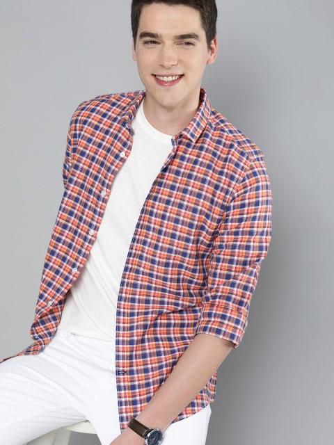 

Mast & Harbour Men Blue & Red Checked Cotton-Linen Shirt