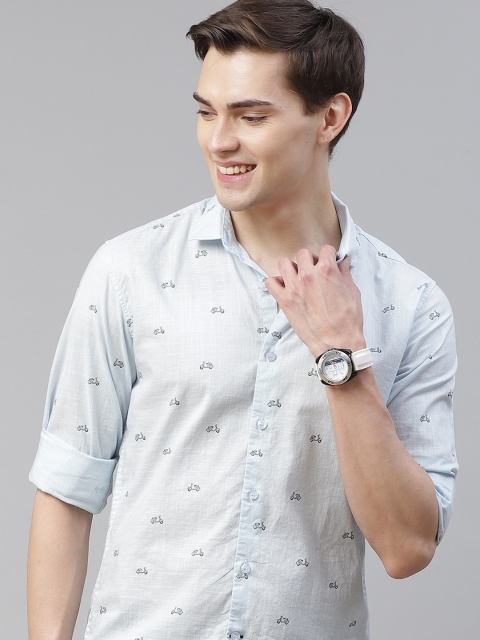 

Mast & Harbour Men Blue & Black Regular Fit Pure Cotton Printed Casual Shirt
