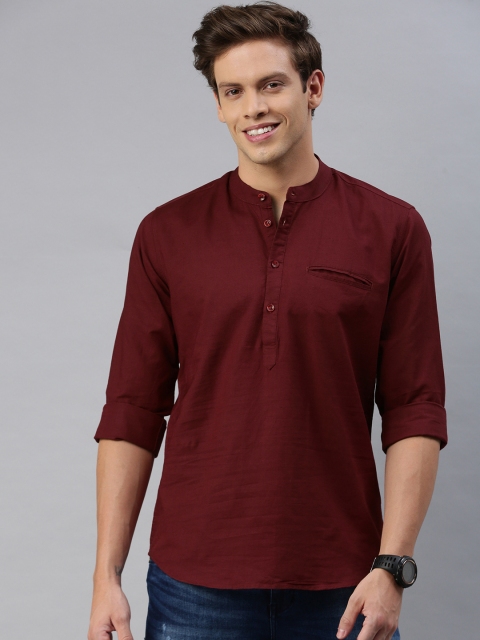 

Mast & Harbour Men Maroon Slim Fit Solid Casual Cotton-Linen Shirt