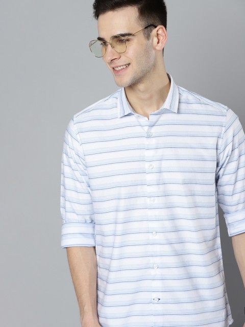 

Mast & Harbour Men White & Blue Pure Cotton Striped Casual Shirt