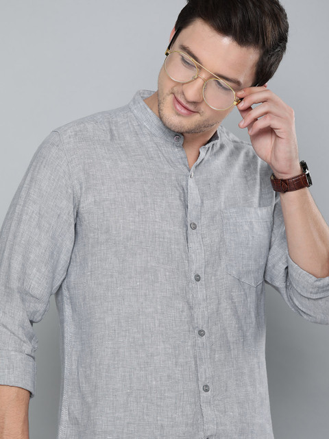 

Mast & Harbour Men Grey Regular Fit Solid Casual Linen Shirt