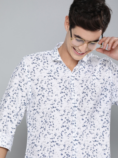 

Mast & Harbour Men White & Navy Blue Regular Fit Printed Casual Cotton-Linen Shirt