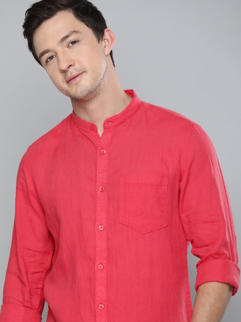 

Mast & Harbour Men Coral Pink Regular Fit Solid Casual Linen Shirt