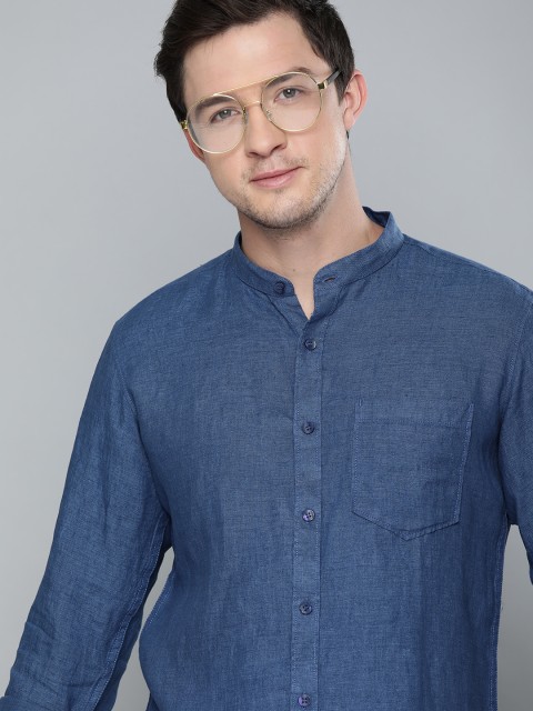 

Mast & Harbour Men Navy Blue Regular Fit Solid Casual Linen Shirt