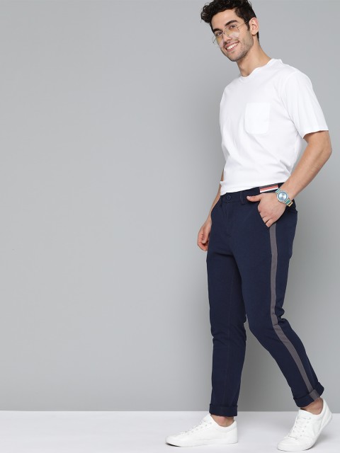 

Mast & Harbour Men Navy Blue Pure Cotton Regular Fit Solid Regular Trousers