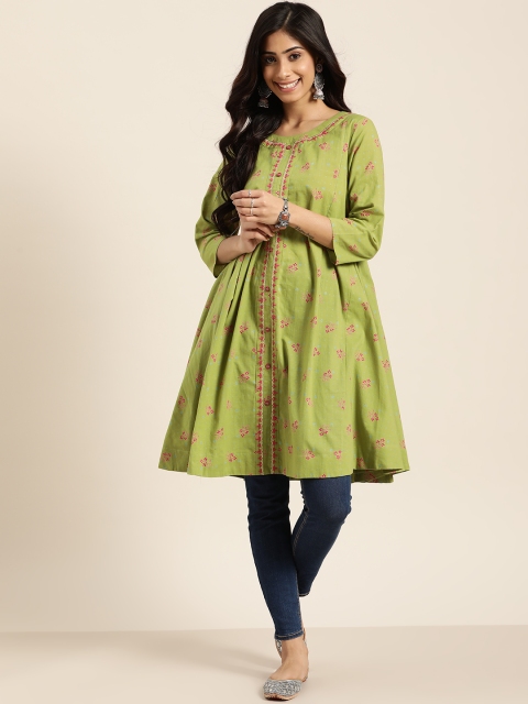 

Sangria Women Green & Pink Pure Cotton Printed Tunic