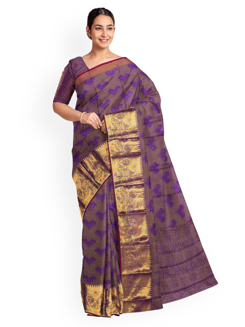 

KLM Fashion Mall Violet & Gold Woven Design Saree