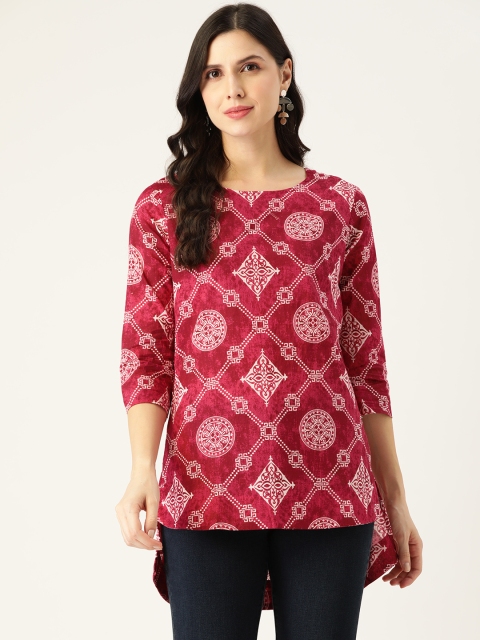 

Sangria Maroon & Off White Printed High-Low Top