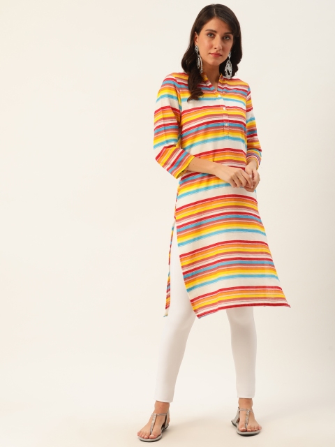 

Sangria Women Multicoloured Striped Pure Cotton Straight Kurta, Multi