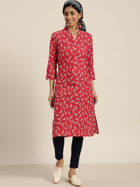 

Sangria Women Red & Off White Pure Cotton Conversational Printed Kurta