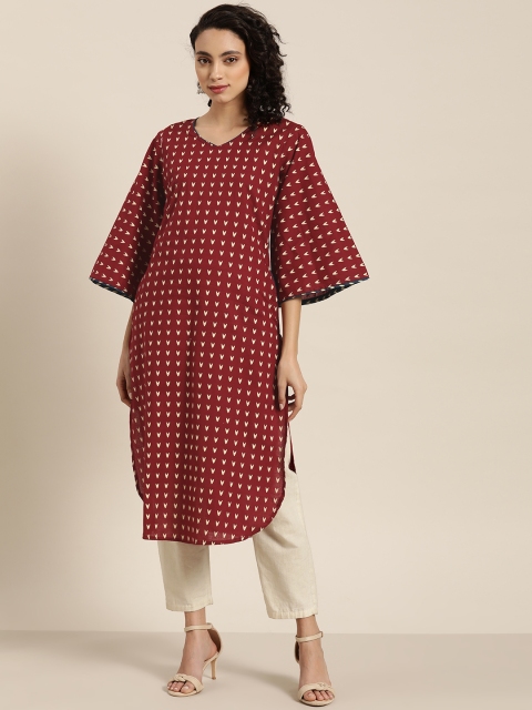 

Sangria Women Maroon & Beige Pure Cotton Printed Straight Kurta