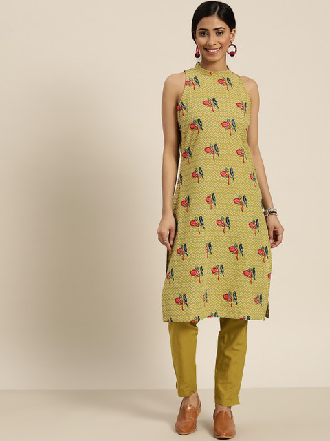 

Sangria Women Green & Red Printed Kurta with Trousers