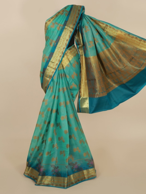 

Pothys Teal Green Jute Silk Woven Design Tussar Saree