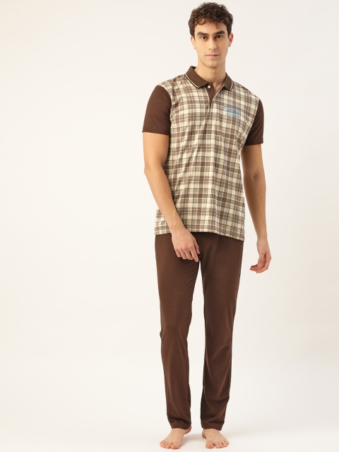 

Sweet Dreams Men Beige & Brown Checked Night suit