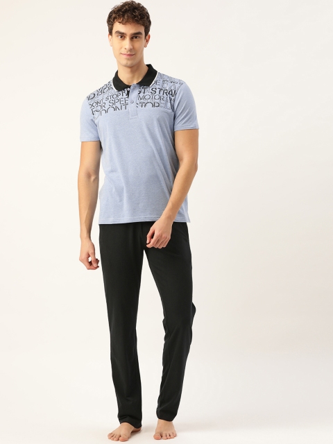 

Sweet Dreams Men Blue & Black Typography Print Night Suit