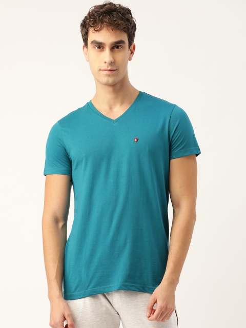 

Sweet Dreams Men Teal Blue Solid V-Neck Lounge T-shirt