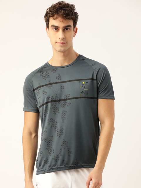 

Sweet Dreams Men Charcoal Grey Geometric Print Round Neck Workout T-shirt