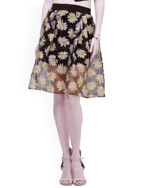 

FabAlley Black Floral Print Sheer A-Line Skirt