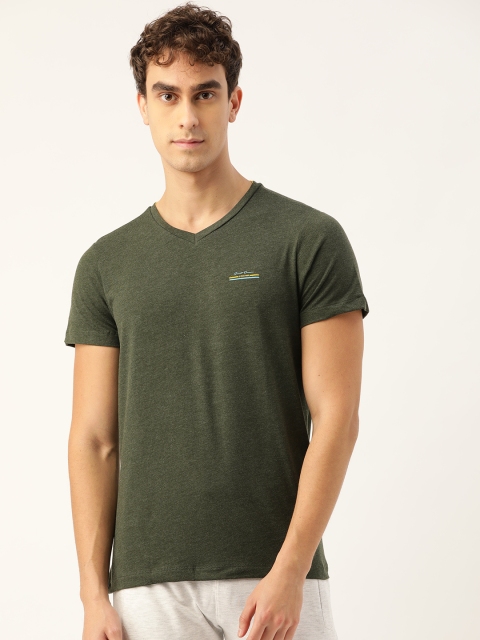 

Sweet Dreams Men Olive Green Solid Cotton V-Neck Lounge T-shirt