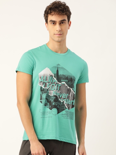 

Sweet Dreams Men Sea Green & Black Graphic Printed Lounge T-Shirt