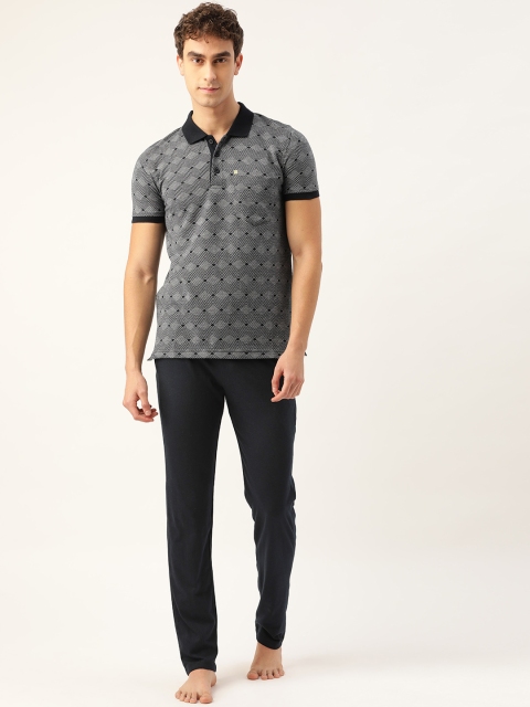

Sweet Dreams Men Navy Blue & Grey Geometric Print Night suit