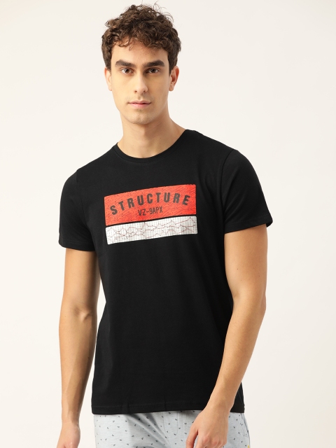 

Sweet Dreams Men Black & Orange Printed Lounge T-Shirt