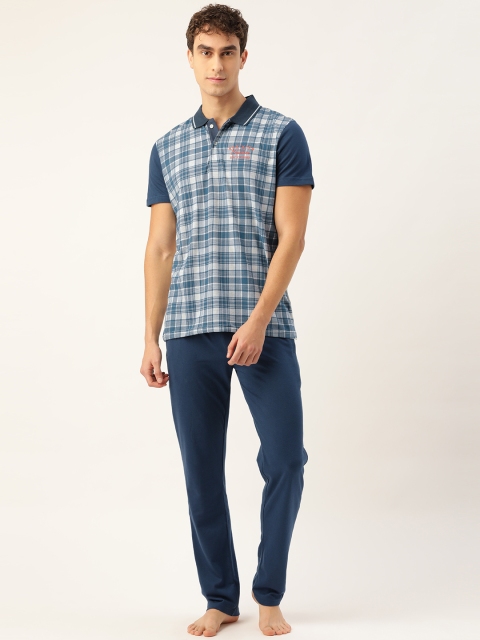 

Sweet Dreams Men Off-White & Blue Checked Night suit