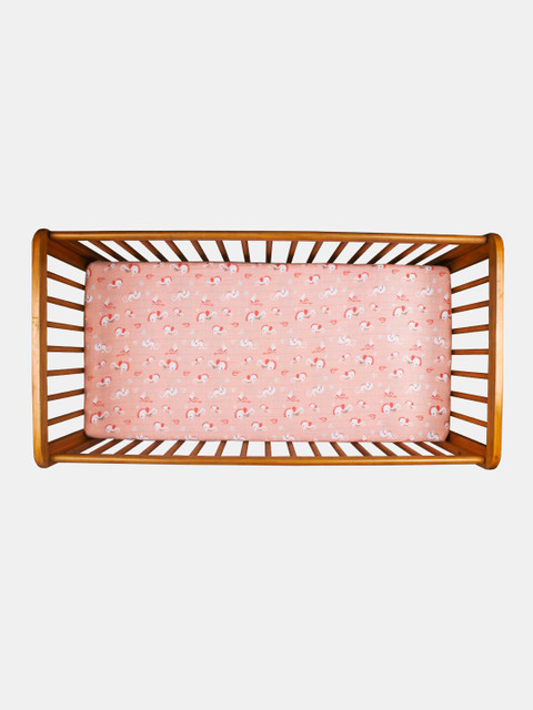 

Kaarpas Unisex Kids Pink 100% Organic Cotton Sustainable Printed Crib Bedsheets