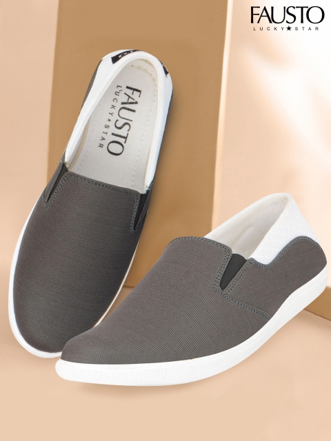 

FAUSTO Men Grey & White Colourblocked Slip-On Sneakers