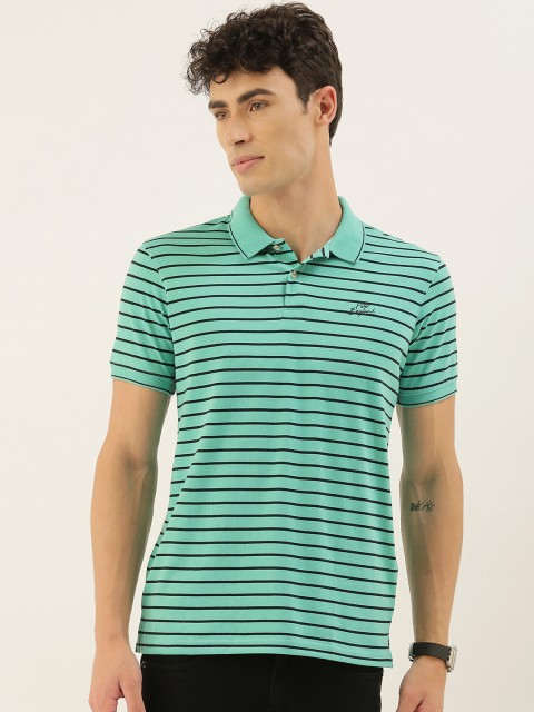 

Peter England Men Green & Black Striped Polo Collar T-shirt